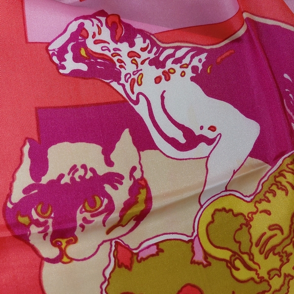 Vintage Silk Scarf Long Leopard Cat Cats Pop Art by Ron CHERESKIN 1970s Rare - Picture 8 of 12